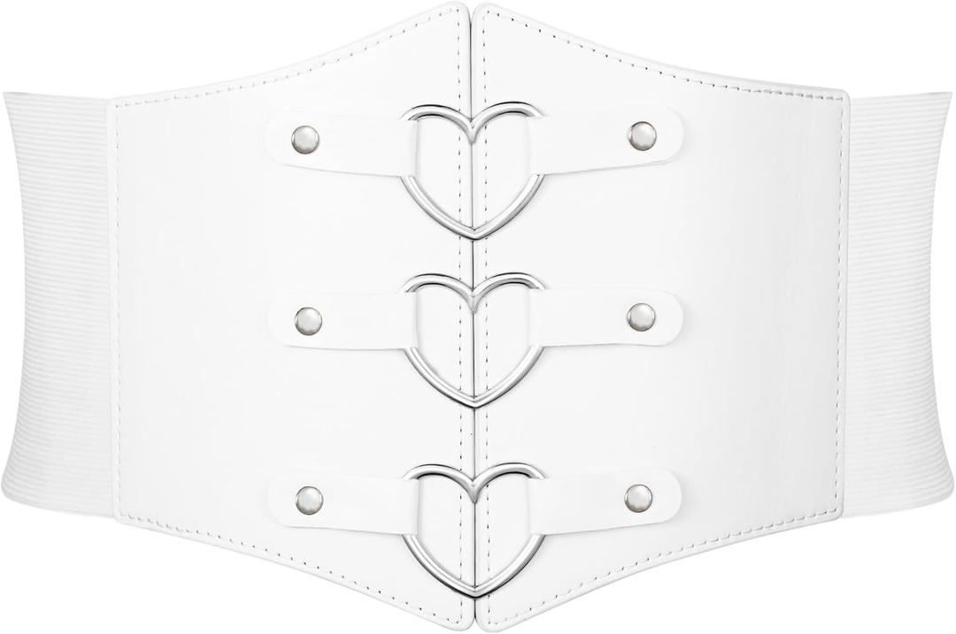 Women Corset Belt Metal O-Ring Heart-Ring Wide Elastic Waspie Waist Belt for Daily Cosplay Halloween Costumes (36" fit waist: 34" -39")