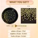 Serve 25 Guests Gold Paper Plates and Napkins Party Supplies,7 Inch Paper Plates Disposable for Bridal Showers Birthday Wedding (Black Gold)