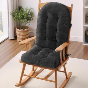 Rocking Chair Cushion - Corduroy Fabric, High-Density Sponge, Durable Comfort Non-Slip Bottom Tufted Seat Pads with Ties, CorduroyDeep Gray, 44x19x4 inch
