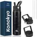 22oz Stainless Steel Bottles with 3 Lids Sport Insulated Water Bottle,Marble Midnight