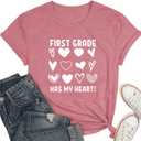 Teacher Shirts for Women-Hello Kindergarten Teacher Short Sleeves Teaching Life Shirt Rainbow Heart Tee Tops (Pink, L)