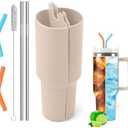 Pack of 2 LittleHugs Silicone 2-in-1 Cup for Stanley Cup 40 oz compatible with Stanley Cup Accessories,Double Drinks Bag Fit Stanley Cups Dispense Different Beverages (Milky Coffee)