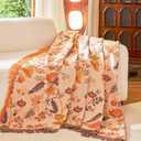 VANJOROY Boho Throw Blanket 60" x 80", 100% Organic Cotton Breathable Skin-Friendly Ultra Soft Bed Quilt Throw - Floral Rustic Decor Luxury Reversible Blanket for Sofa Couch Chair and Gift,