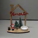 VQN Christmas Wooden Small House Crafts, Xmas Scene Holiday Desktop Ornament for Table Centerpieces, Home Merry Christmas Sign, Rustic Winter Village Set Decor with Santa Claus, Xmas