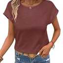 Bliwov Womens T Shirts Summer Tops Cap Sleeve Crew Neck Casual Basic Tees 2026 Fashion Clothing Wine XXL