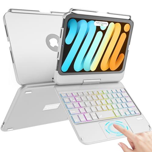 TaIYanG Keyboard Case for iPad mini 7 A17 Pro 2024 & Mini 6, 7 Color Backlit Trackpad Keyboard Case for iPad mini 7th 6th Generation 2021 8.3-inch, 360° Rotatable Slim Cover for iPad, Grey
