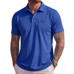 MAGCOMSEN Mens Polo Shirts Short Sleeve Cotton Pique Golf Shirts with Pocket Casual Performance Moisture Wicking Polos (XXL)