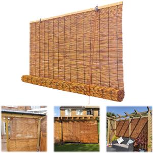 Cordless Bamboo Blinds , Waterproof Bamboo Roller Shades For Porch, Patio & Interior Windows Outdoor Size 35x64 In