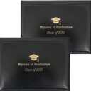 GraduationMall Leatherette Imprinted Diploma Cover for Certificate 8.5"x 11" Class of 2025 Padded Graduation Diploma Holder Black, 2 Packs