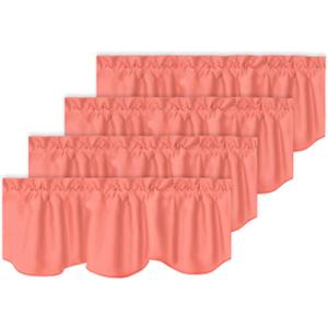 Turquoize Blackout Valance Curtain for Living Room/Bedroom/Kitchen/Bathroom, Rod Pocket Thermal Insulated Window Treatment Room Darkening Scalloped Window Valance, 52" x 18" Inches, 4 Panels, Coral