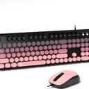 FOPETT 8870P Wired Keyboard and Mouse Combo - Full-Sized Computer Keyboards with 104 Round Keys Retro Typewriter Mouse and Keyboard for PC Windows Desktop Laptop - Pink Colorful