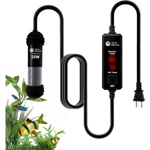 AquaMiracle 25W Small Aquarium Heater Fish Heater, Super Mini Fish Tank Heater Turtle Tank Heater for 3-5 Gal Tanks, with Dual LED Display, Dry-Run/Overheating Protection & Memory Function