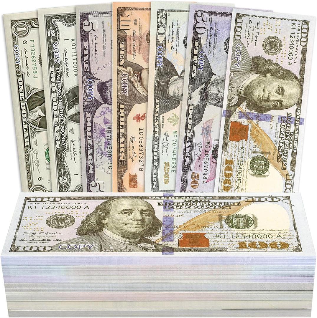 350Pcs Movie Prop Money Play Money Props Set for Film Making, Theatrical Productions & Creative Play Party Photobooth Props