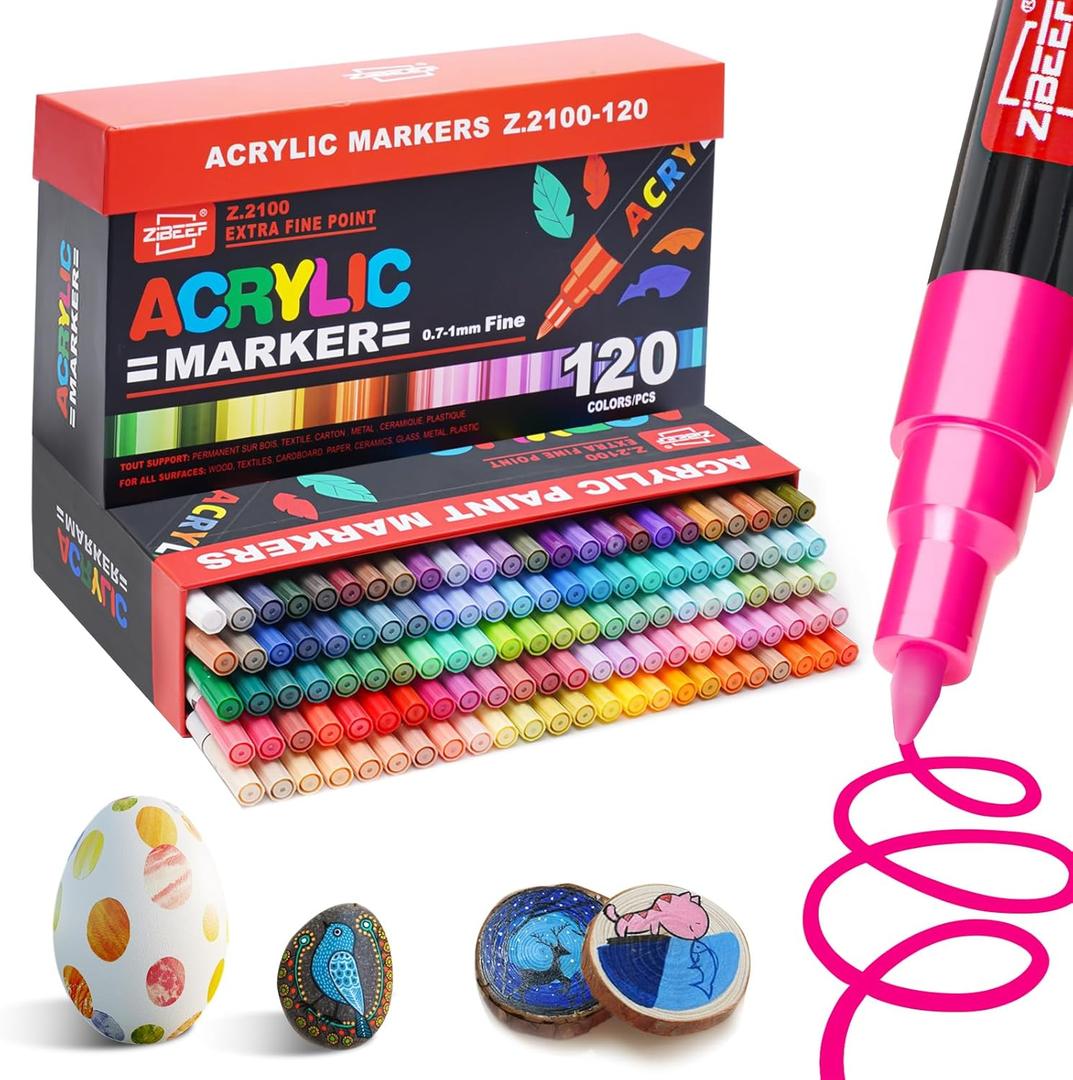 Guangna Acrylic Paint Markers, Acrylic Paint Pen, Waterproof & High Saturation Ideal for Wood, Metal, Plastic, Canvas, Fabric, Glass, Ceramic, Rock Painting DIY Art Supplies (Extra Fine Tip, 120)