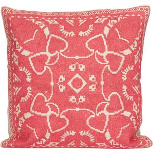 Creative Co-Op, Pink Cotton Pillow with Embroidered Design and Chambray Back, Natural