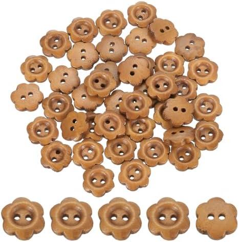 uxcell 50Pcs Wooden Buttons, 12mm Flower Shape Wood Buttons 2 Hole Decorative Sewing Buttons for Sewing DIY Craft Clothing Handmade, Coffee