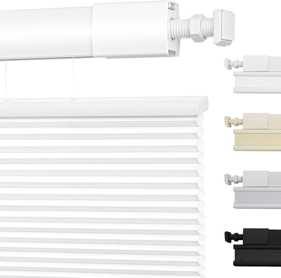 Custome No Tools No Drill Shades for Indoor Window Light Filtering Top Down Bottom Up Cordless Cellular Shades Easy Install Color-Matched Honeycomb Window Blinds for Home Office, White
