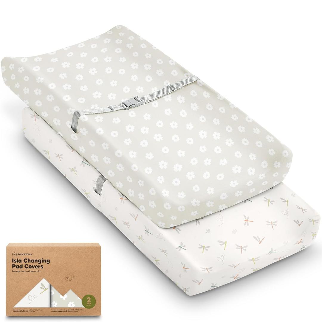 2-Pack Baby Changing Pad Covers for Girl, Boy, Neutral - Soft Viscose Derived from Bamboo Changing Table Pad Cover Sheets, Baby Nursery Diaper Changing Pad Cover, Contour Changing Pad Liner (Meadow)