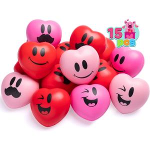 JOYIN 15 Pcs Valentines Day 3 inch Heart Stress Balls Stress Relief Heart Shaped Stress Ball Squishy Toys for Kids and Adults Party Favors, Valentines Day Gifts