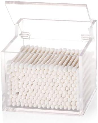 Tbestmax Qtip Holder with Lid, 4mm Thickness Cotton Ball Swab Organizer Acrylic Square Bathroom Containers Makeup Pad Cosmetic Storage - Clear