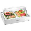 Ice Food Serving Display Tray, Cold Serving Plate with Clear Roll Top, 5QT Stainless Steel Food Serving Tray, Cooling Food Dishes Display Plate for Home, Buffet, Restaurant, Party