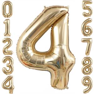 Champagne Gold 4 Balloon,40 Inch Light Gold Number 4 Balloon Big Foil Mylar Helium 4 Balloon for Birthday Party