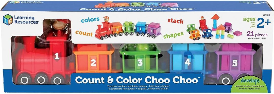 Learning Resources Count & Color Choo Choo, Interactive Train Learning Toy, 21 Pieces, Ages 2+, Small