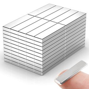 100 Pack 20x5x2 mm Rare Earth Neodymium Magnets, Powerful Small Strong Metal Rectangular Bar Magnetic Strip Magnet for Fridge Garage Kitchen Science Craft Office, Silver