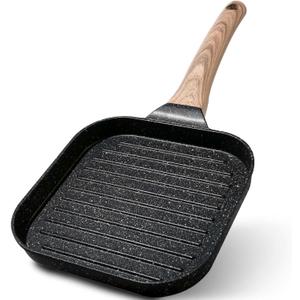 ESLITE LIFE 7 Inch Nonstick Small Grill Pan for Indoor Cooking, Versatile Induction Square Grilling Skillet Steak Pan for Stove Tops, PTFE & PFOA Free, Black