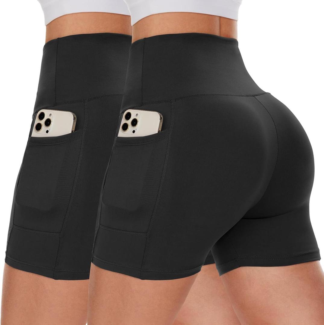 CAMPSNAIL Biker Shorts Women with Pockets - 3"/5"/8" High Waisted Workout Spandex Tummy Control Gym Running Yoga Shorts, L-XL