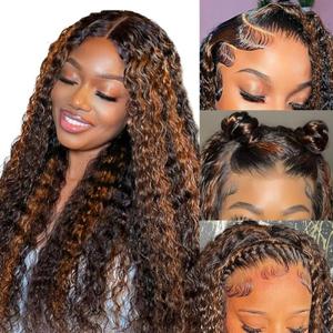 Human Hair Wig 5x5 Highlight P1B30 Brown Water Wave Lace Front Wigs Human Hair Dark Brown Water Wave Human Hair Wig 200% Density