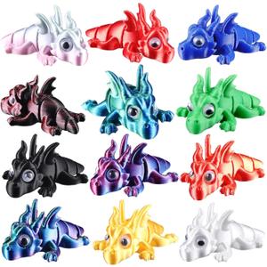 Honoson 12 Pcs 3D Printed Animal Fidget 3D Mini Animal Flexible Cute Articulated Small Stress Pet Relief Fidget for Adult Party Favors Home Display(5-7cm,Dragon)