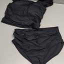 Girls Tankini Swimsuit 2 Piece Bathing Suit Twist Cross Back Cutout Swim Tank Top Floral Print Swimwear for 17-18Y (Solid Black)