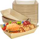 MotBach 50 Pack Extra Large 5LB Paper Food Boats Trays Disposable Paper Boat, Heavy Duty Kraft Food Serving Tray Boat Basket for Snack Popcorn Sandwich Burger Taco BBQ Dessert Fries Nacho