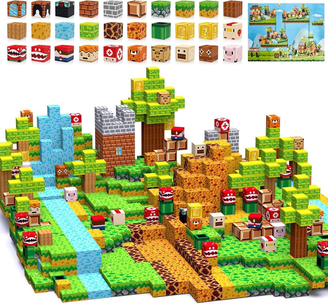 Magnetic Blocks 140PCS Building Cubes for Boys Girls 3+, Build Mine Magnet Adventure World with STEM Construction Toys, Sensory Gift for Kids 3 4 5 6 7 8 Birthday