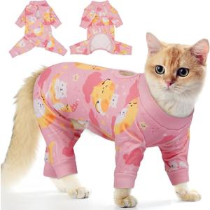 PUMYPOREITY Cat Hair Sticky Shirt Breathable & Lightweight, Reduces Shedding Fur Pajamas, Prevents Licking Wounds After Surgery, Cat Sweaters - Soft & Machine Washable, Pink, L