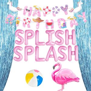 JeVenis Splish Splash Birthday Decorations Balloons Pool Birthday Party Banner Summer Pool Party for Boys Summer Beach Party Hawaiian Luau Tropical Party Decorations (pink)