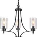 3 Lights Black Traditional Chandelier Rustic Kitchen Island Lighting Fixtures Hanging Clear Glass Cylinder Pendant Lights Classic Ceiling Light for Dining Room Bedroom Foyer