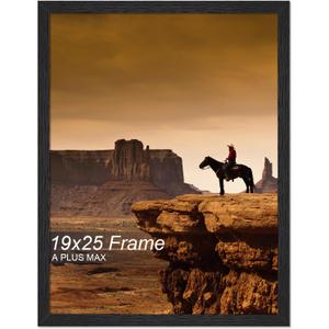 A PLUS MAX 19x25 Picture Frame, Black Engineered Wood Frame for 19 x 25 Inch Picture Poster Photo, Light Weight 19 by 25 Frame with Wood-grain for Wall - 1 Pack/Black/19 x25