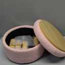 Storage Ottoman, Foot Stool, Round Ottoman with Padded Seat, Foot Rest with Wood Legs, Small Table, for Hallway, Living Room, 12.2 Inches, Teddy Fleece, Jelly Pink ULOM515SA01