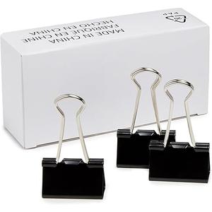 Amazon Basics Sturdy Binder Clips, Office Supplies, Medium 1.25 in, Document Organizing, Black, 96 Count (4 Pack of 12)