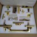 Moquin Double Front Door Lock Set, Polished Brass Square Front Door Hardware Set with Dummy, Heavy Duty Door Handle with Deadbolt, Double Entry Door Lock Set with Reversible Handle