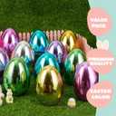 JOYIN 12 Pcs Large Metallic Easter Eggs, 6 Inches Colorful Jumbo Plastic Eggs Fillable for Easter Themed Hunt Basket Stuffers Fillers Filling Treats Party Favor Classroom Prize Supplies