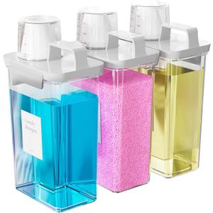 77.8OZ Laundry Detergent Dispenser Container, 3 Pack Liquid Laundry Dispenser, Plastic Detergent Dispenser for Laundry Room/Powder/Fabric Softener with 6 Labels, Clear