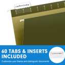 Hanging File Folders, RAZCC 60 Pack Reinforced Hanging Folders Letter Size, Designed for Bulky Files, Filing Cabinet, Adjustable Tabs, Green