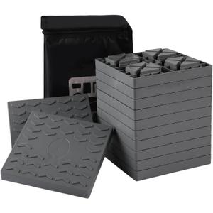 12 Packs Camper/RV Leveling Blocks Suitable for 4 Wheels Interlocking and Anti-Slip Design with Carrying Bag Heavy-Duty for Camper Travel Trailer Grey