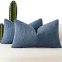 Foindtower Pack of 2 Textured Boucle Throw Pillow Covers Accent Solid Decorative Lumbar Pillow Cases Cozy Couch Cushion Case for Chair Sofa Bedroom Living Room Home Decor 12x20 Inch Dark Blue