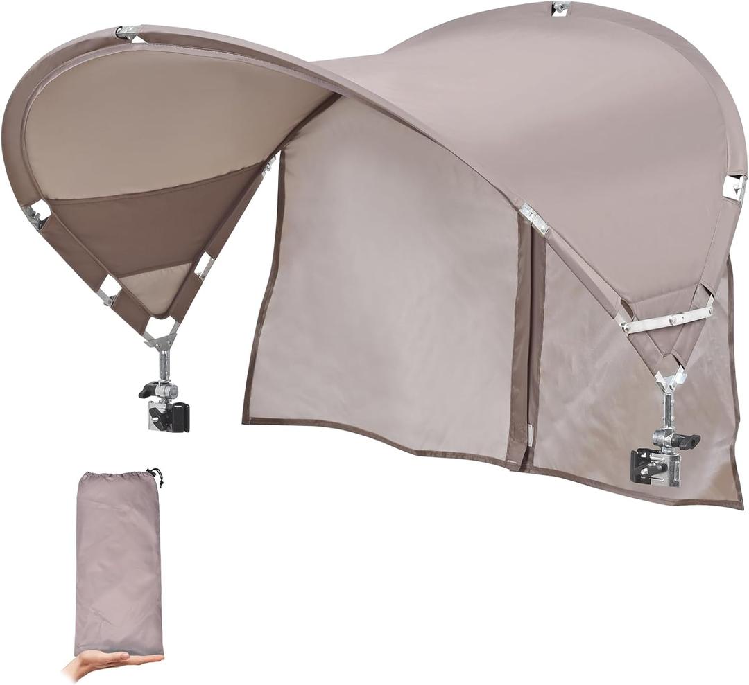 XL Universal Chair Canopy Umbrella, UPF 50+ Foldable Sun Shade Attachment with Adjustable Clamp, Fits Most Brands Beach, Camping, Lawn, Tanning, Zero Gravity, Lounge & Fishing Chairs (Beige_1Pack)