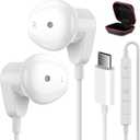 USB C Headphones for iPad Pro iPhone 16 15 Pro USB Type C Earphones HiFi Stereo USB-C Wired Earbuds Microphone Volume Control for Samsung S24 S23 Ultra S22 S21 Note20 A54, Pixel 9 8 7 6 6a 5, OnePlus9 (White)