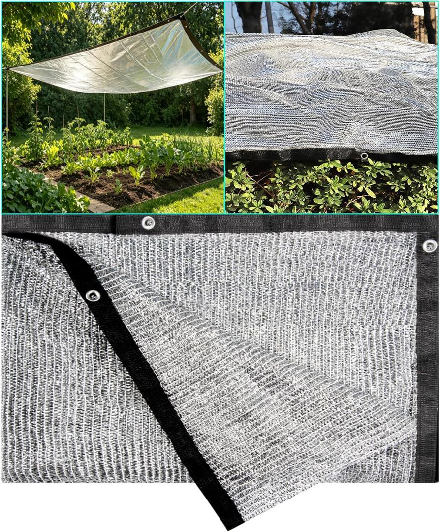 40% Aluminum Foil Shade Cloth 3 FT x 6 FT with Grommets & Ball Bungees, Heavy Duty Silver Reflective Sun Block Net Cover for Patio Garden Greenhouse Plant Shade